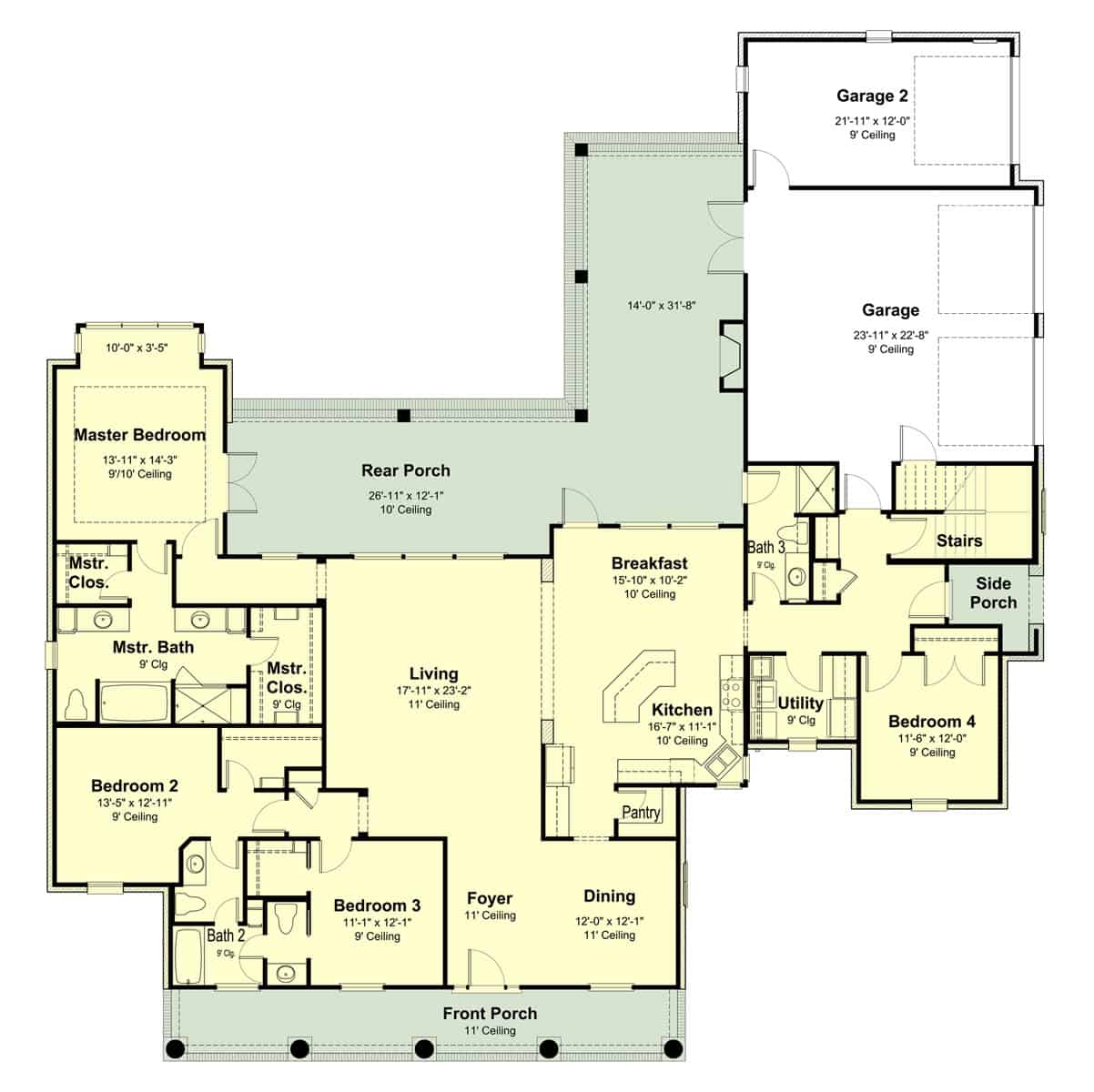 Floor Plan Main Level of Farmhouse Plan #204-1012