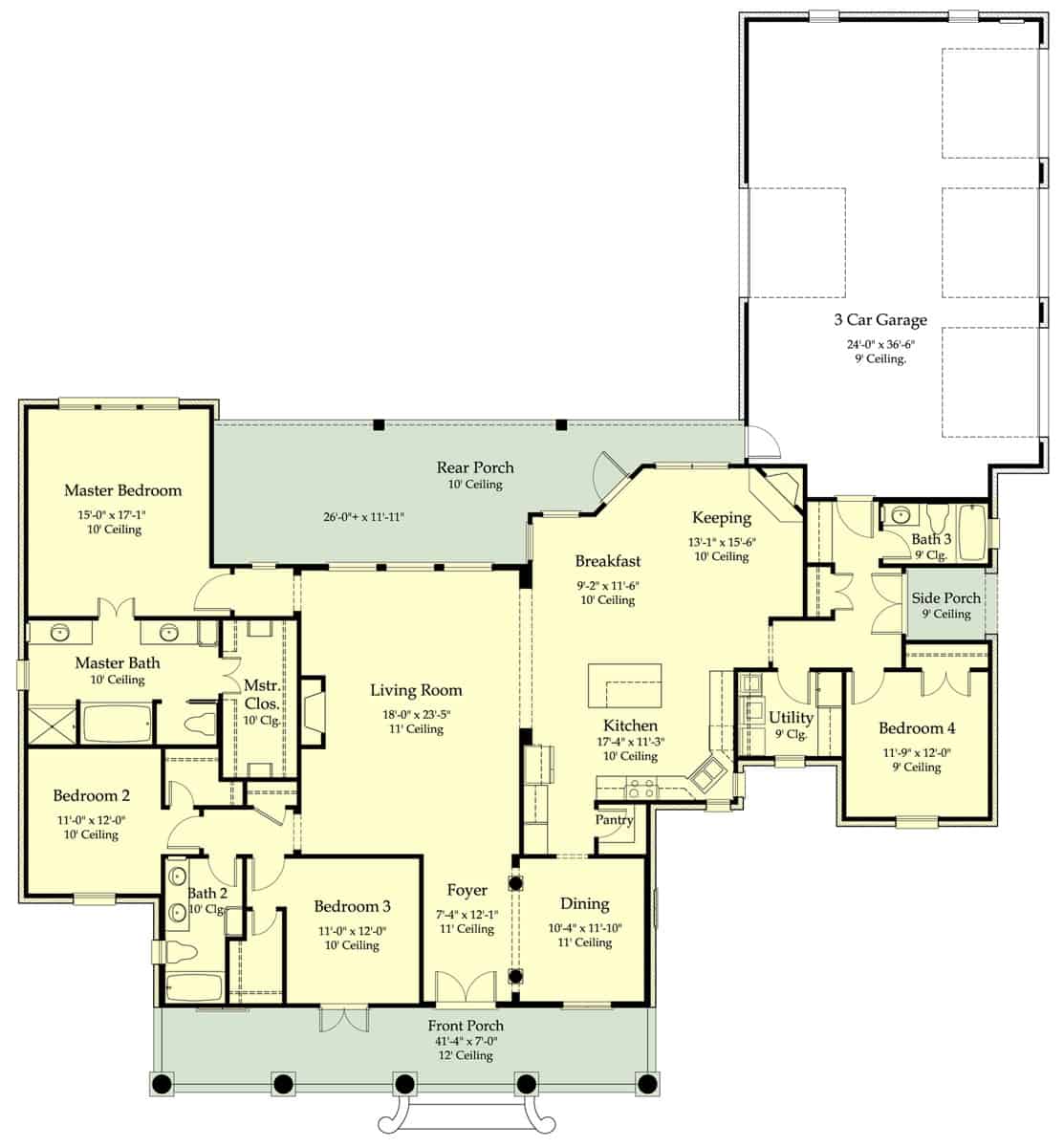Floor Plan Main Level of Ranch Plan #204-1013