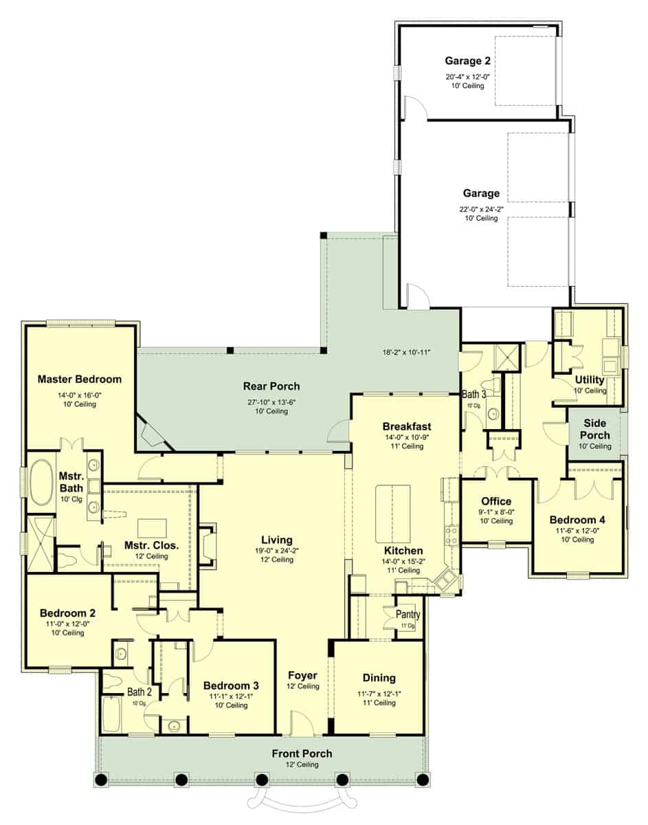Floor Plan Main Level of Ranch Plan #204-1014