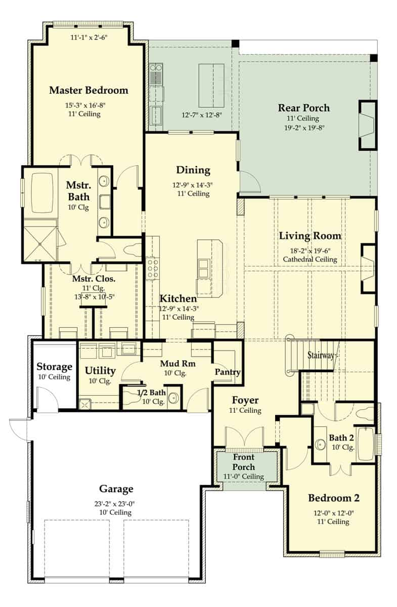 Floor Plan Main Level of Farmhouse Plan #204-1016