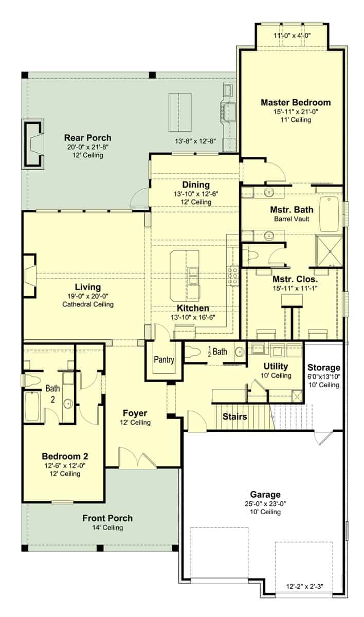 Floor Plan Main Level of Southern Plan #204-1017