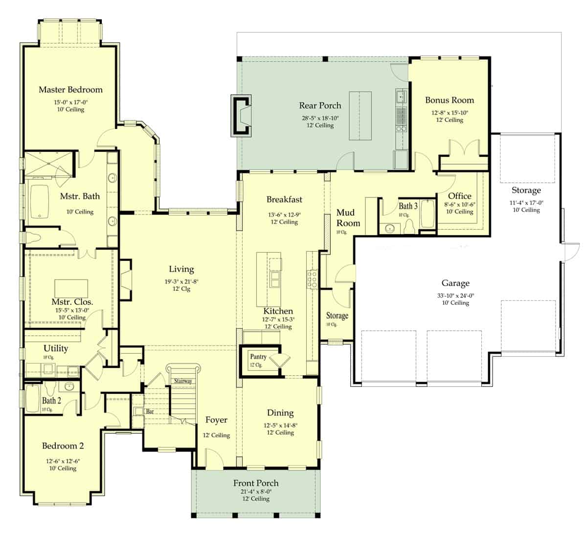Floor Plan Main Level of Farmhouse Plan #204-1020