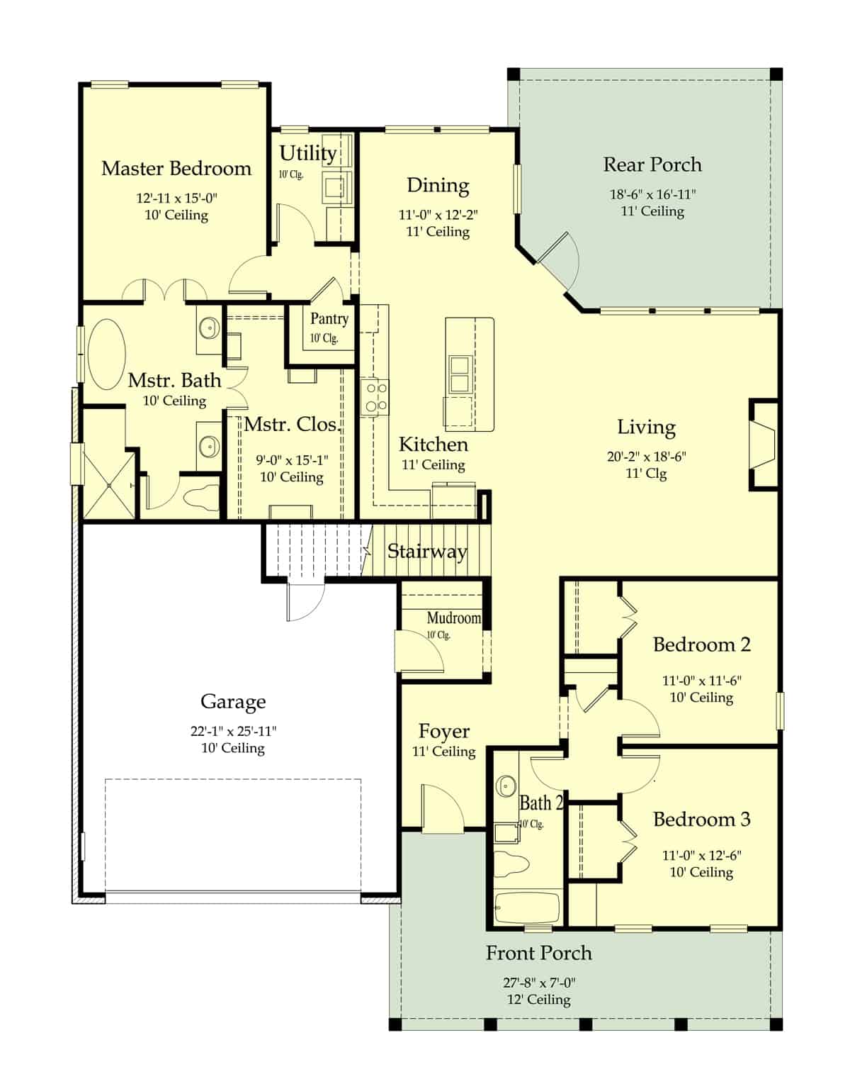 Main Level of Farmhouse Plan #204-1022