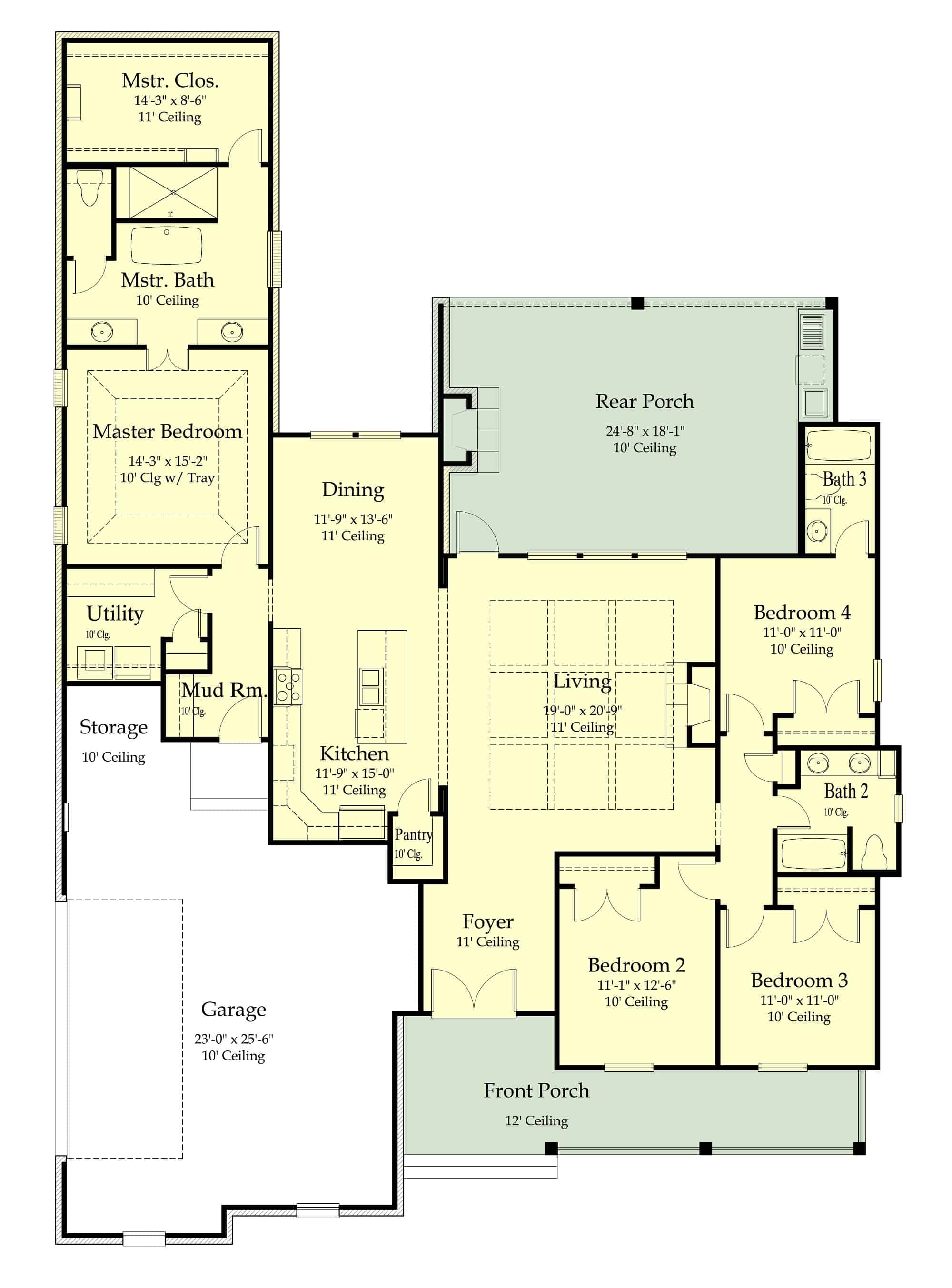 Main Level of Modern Farmhouse Plan #204-1025