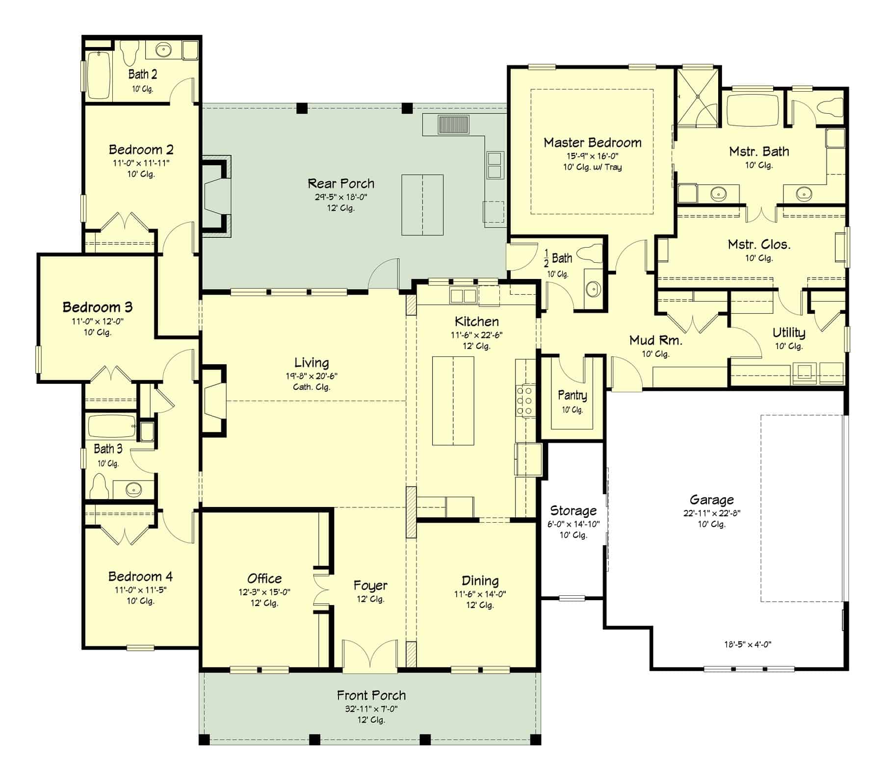 Main Level of Modern Farmhouse Plan #204-1034