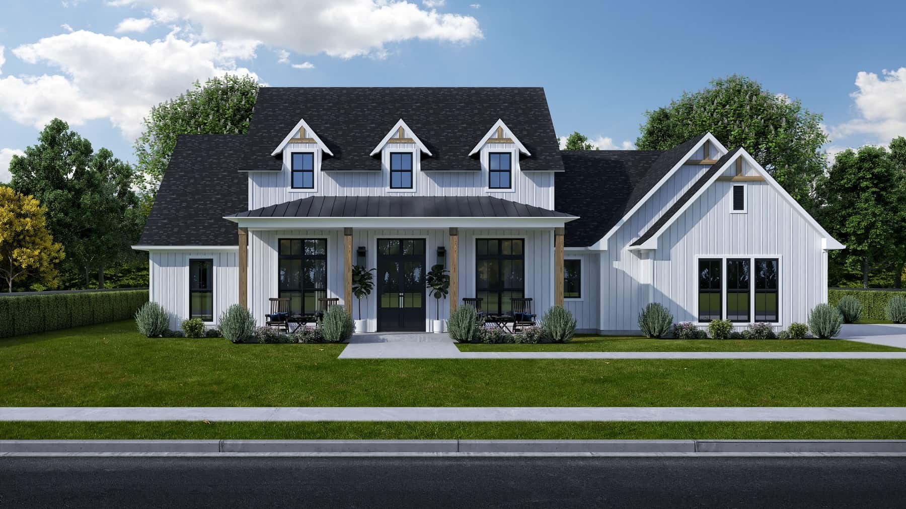 Front elevation of Modern Farmhouse home (ThePlanCollection: House Plan #204-1034)