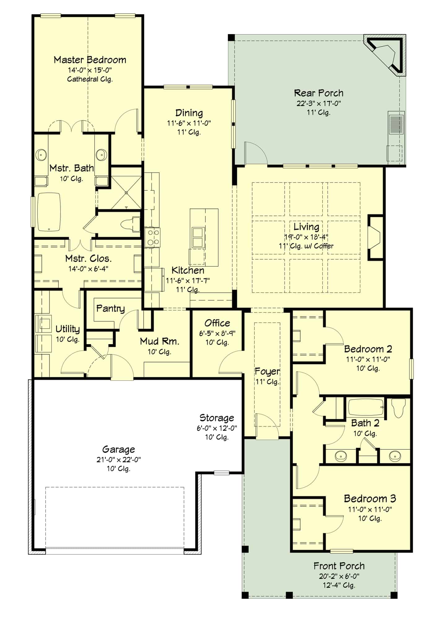 Main Level of Farmhouse Plan #204-1036