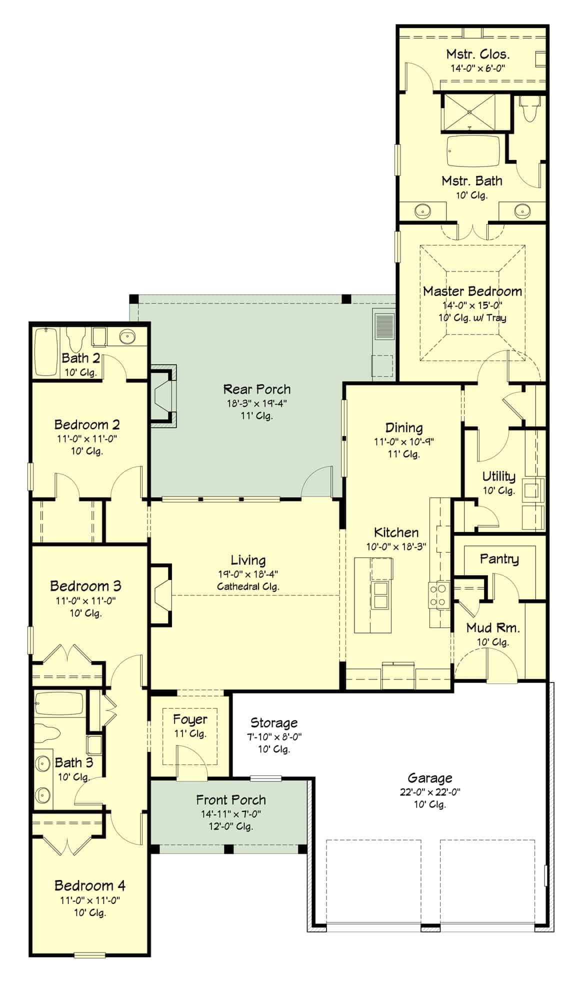 Main Level of Farmhouse Plan #204-1037