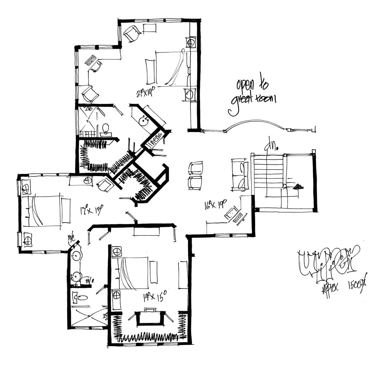 Floor Plan Upper Level of Modern Plan #205-1000