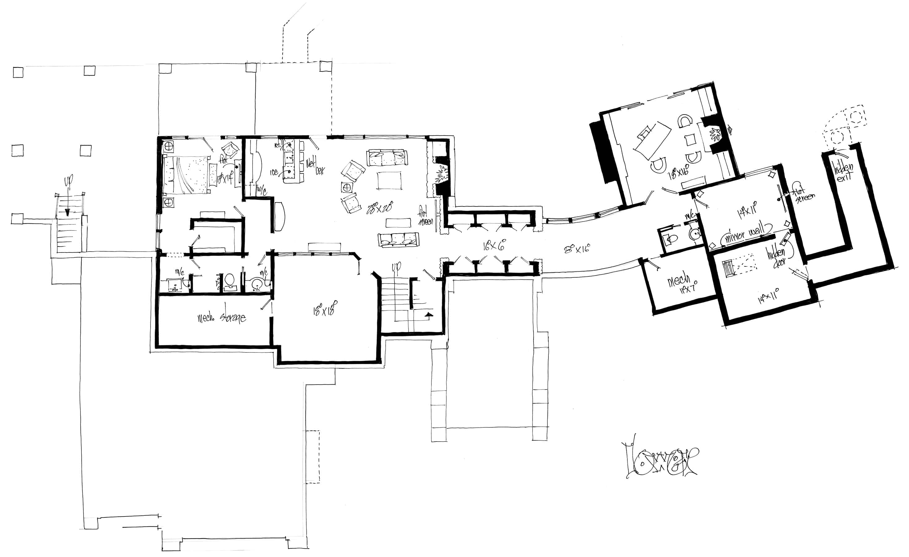 Floor Plan Basement of Modern Plan #205-1000