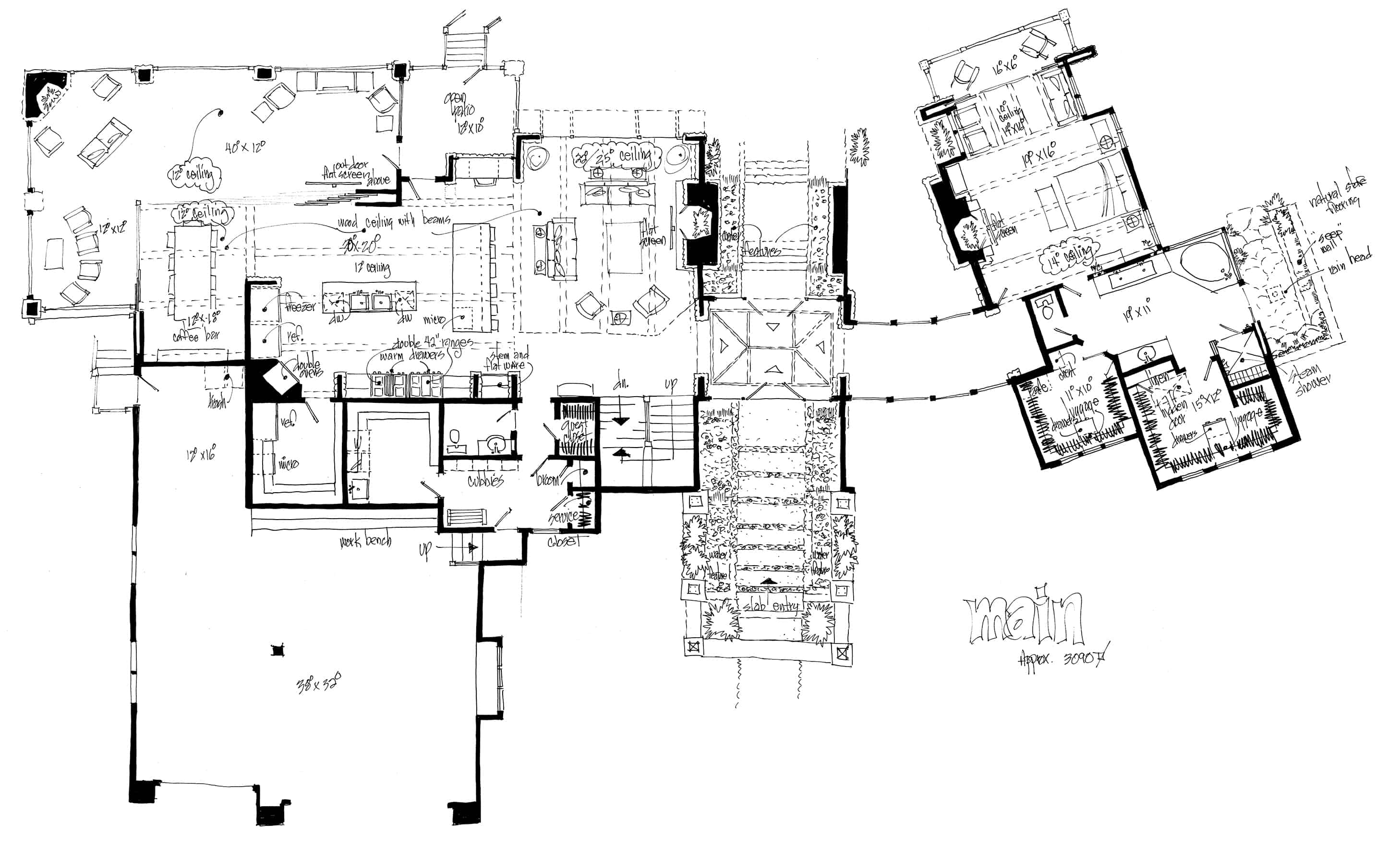 Main Level of Contemporary Plan #205-1000