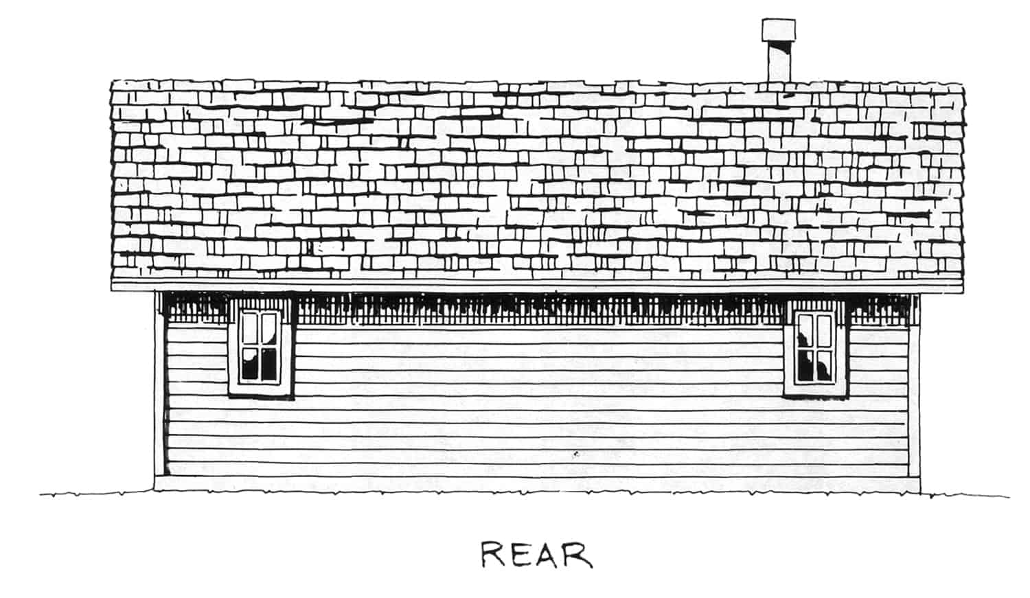 Home Plan Rear Elevation of this 2-Bedroom,1031 Sq Ft Plan -205-1001