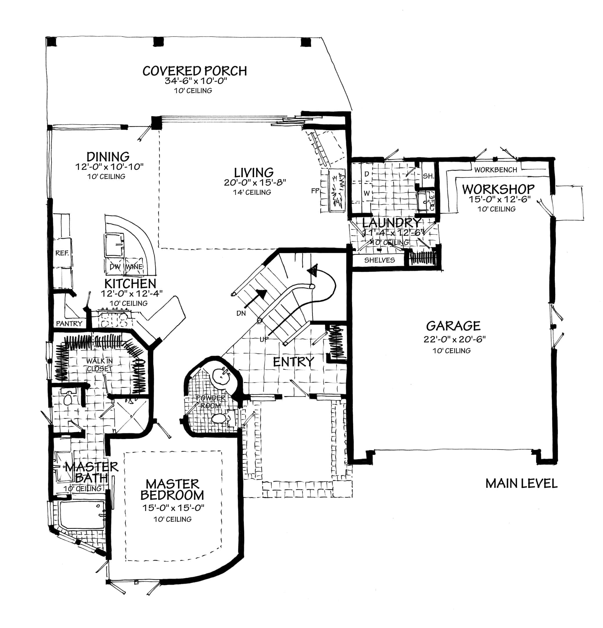 Floor Plan Main Level of Contemporary Plan #205-1004