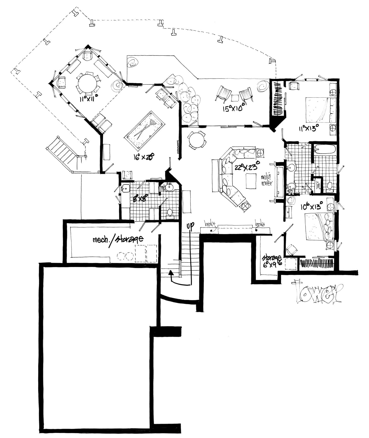 Floor Plan Basement of Contemporary Plan #205-1008