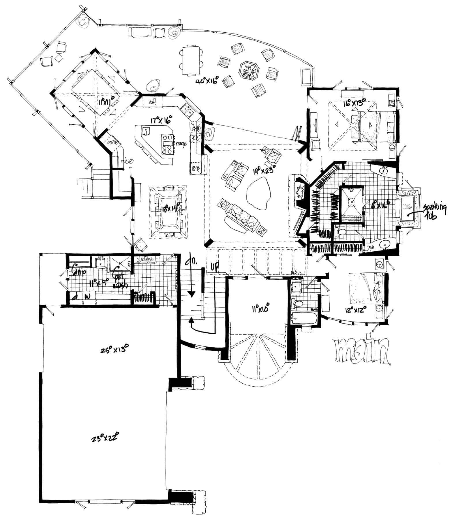 Floor Plan Main Level of Contemporary Plan #205-1008