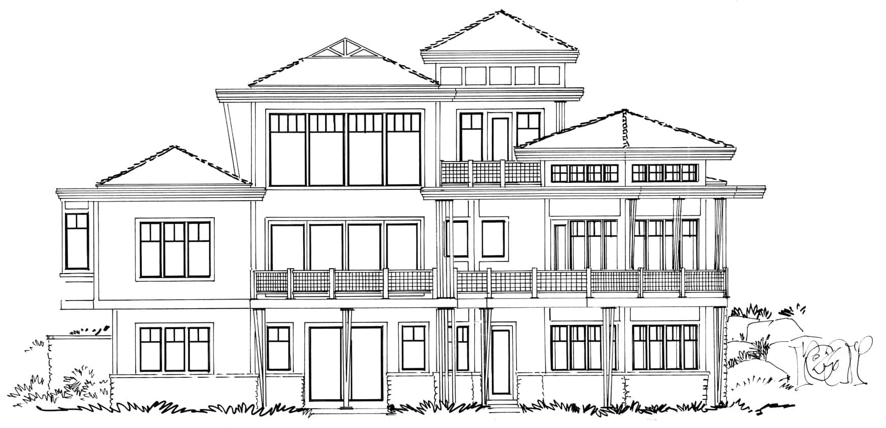 Home Plan Rear Elevation of this 4-Bedroom,4085 Sq Ft Plan -205-1008