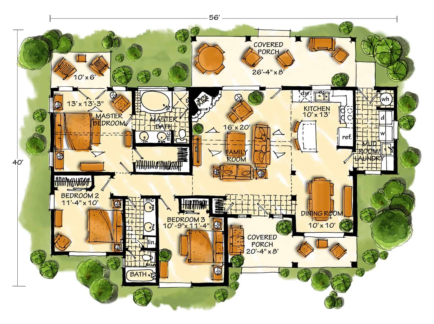 Main Level of Rustic Plan #205-1009