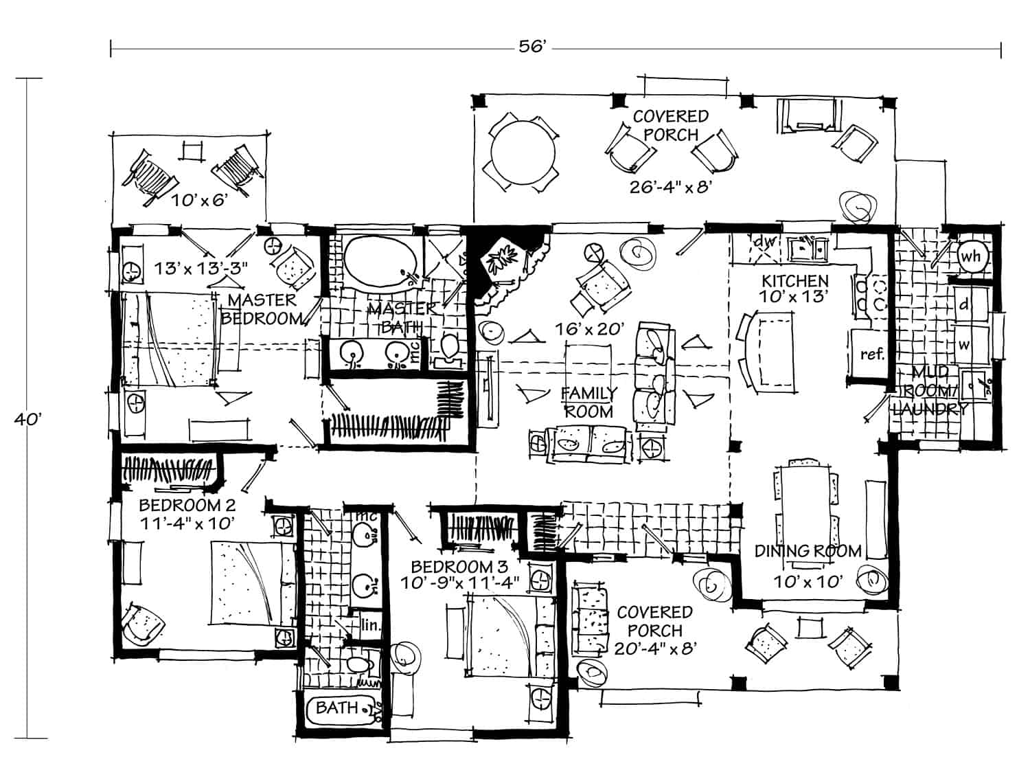 Main Level of Rustic Plan #205-1009
