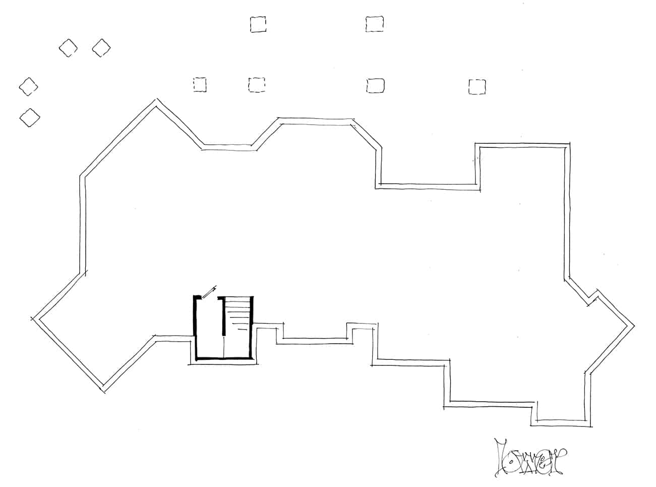 Floor Plan Basement of Farmhouse Plan #205-1010