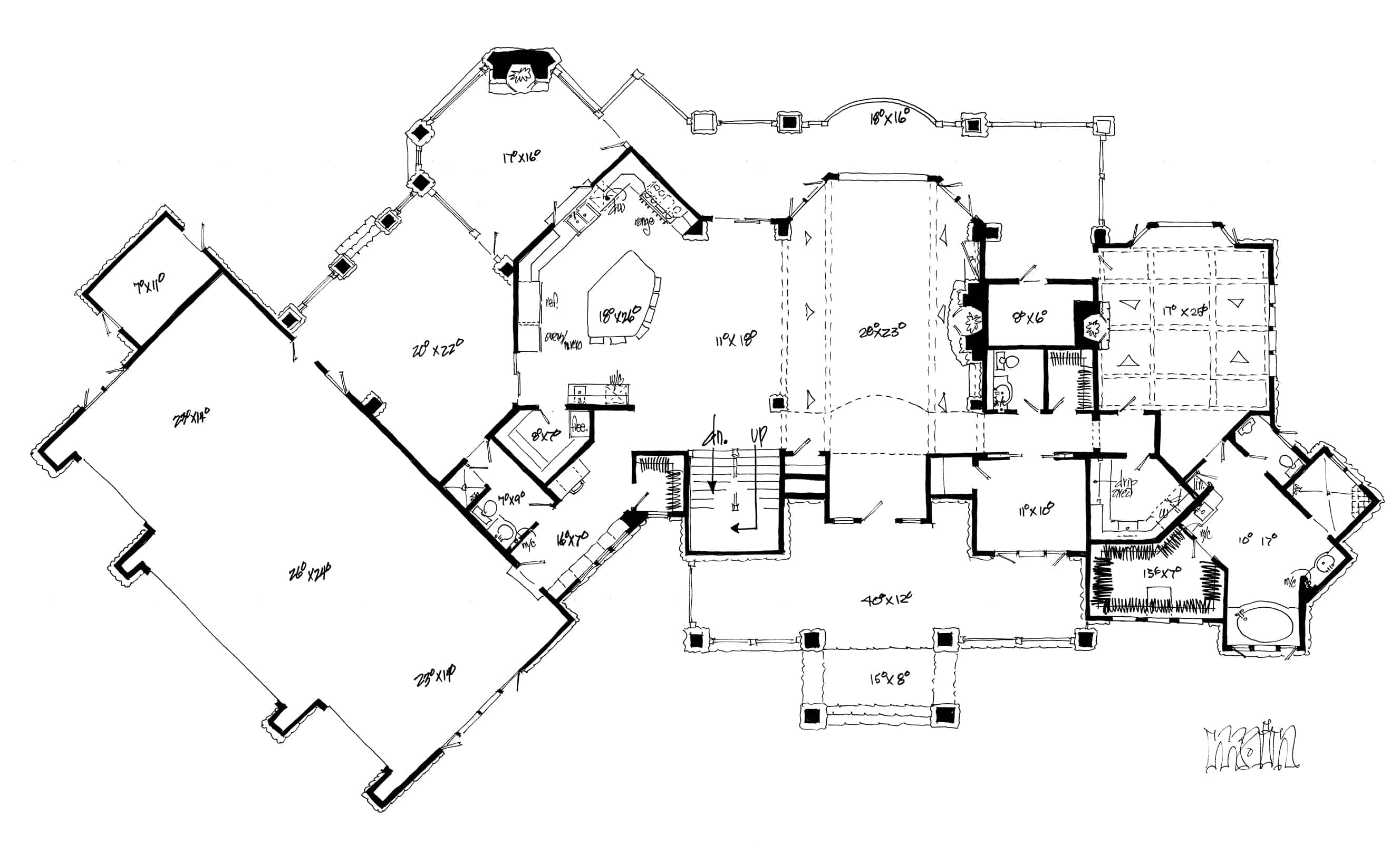 Floor Plan Main Level of Farmhouse Plan #205-1010