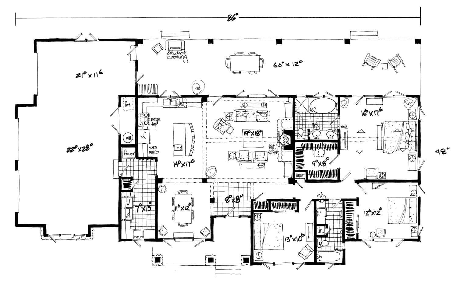 Floor Plan Main Level of Craftsman Plan #205-1012