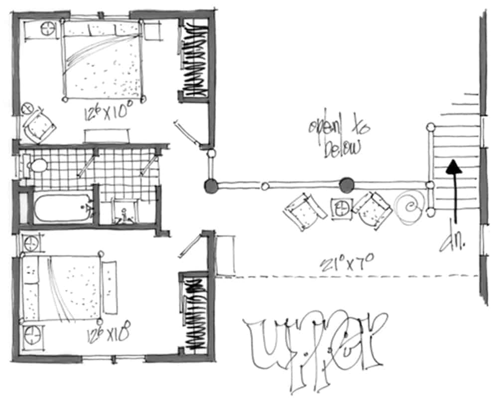 Floor Plan Upper Level of Farmhouse Plan #205-1013