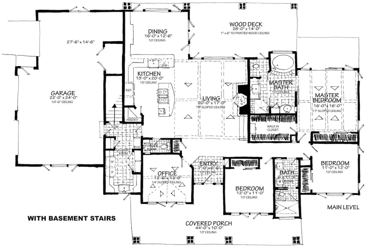Floor Plan Main Level of Ranch Plan #205-1014