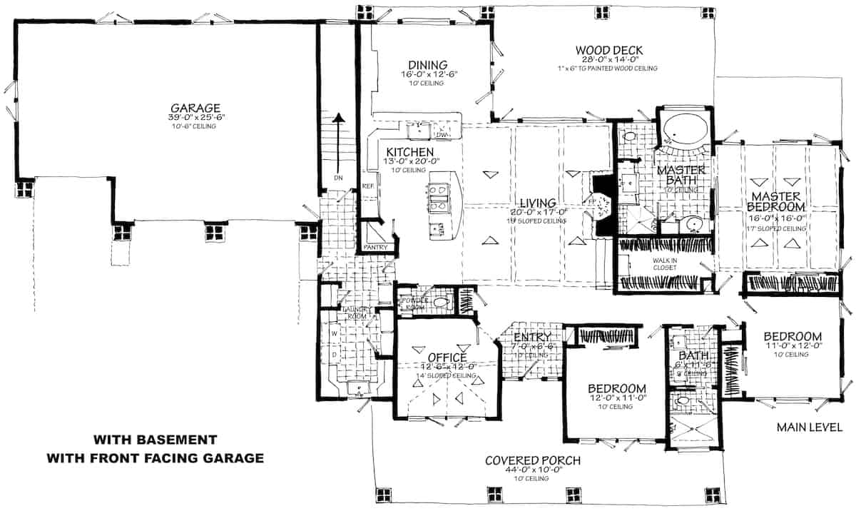 Floor Plan Main Level of Ranch Plan #205-1014