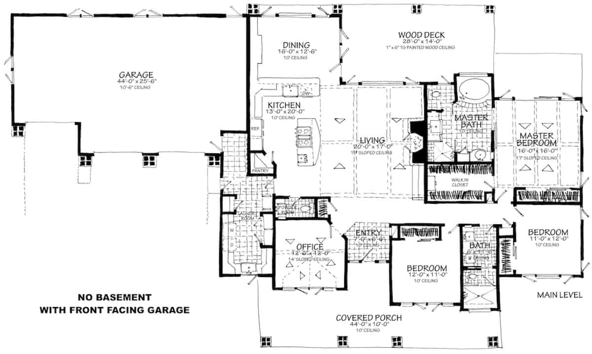 Floor Plan Main Level of Ranch Plan #205-1014