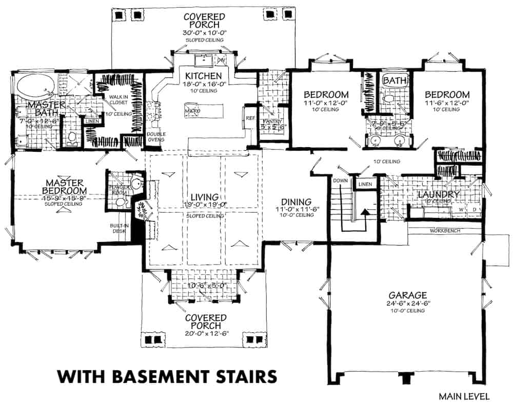 Floor Plan Main Level of Craftsman Plan #205-1016
