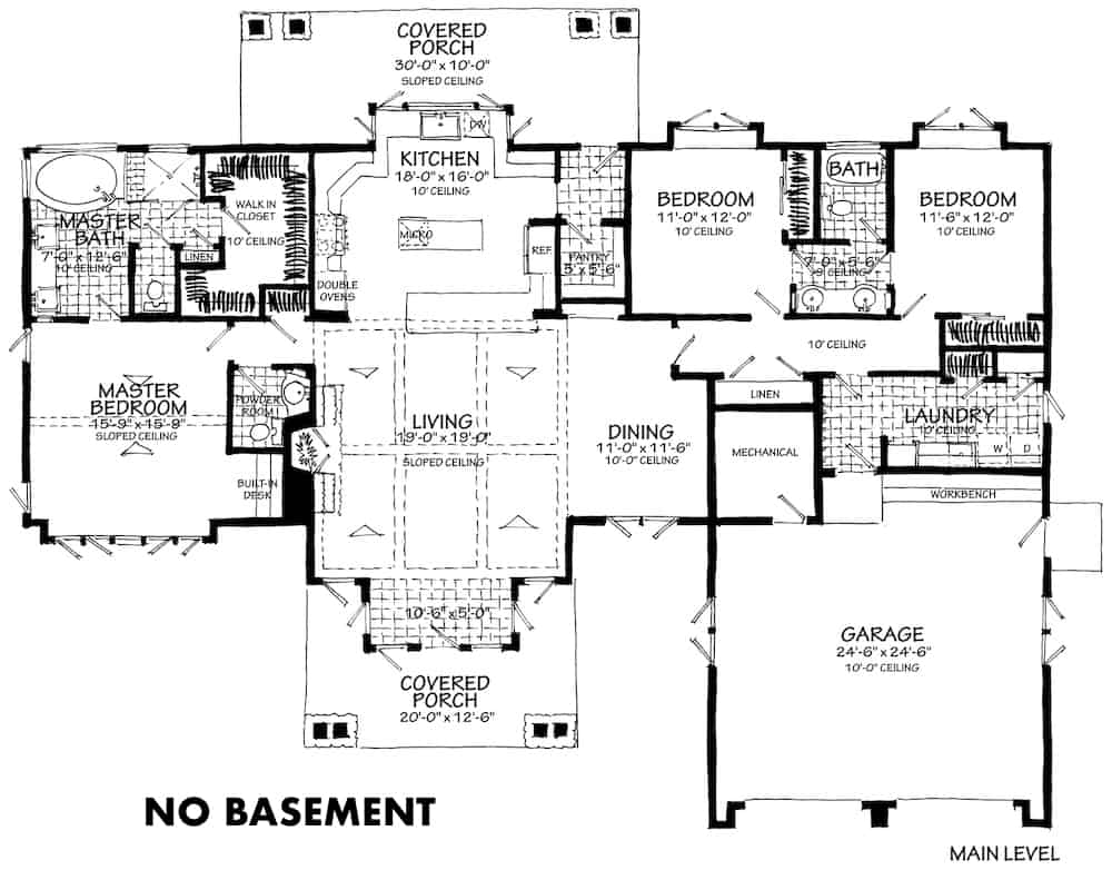 Floor Plan Main Level of Craftsman Plan #205-1016