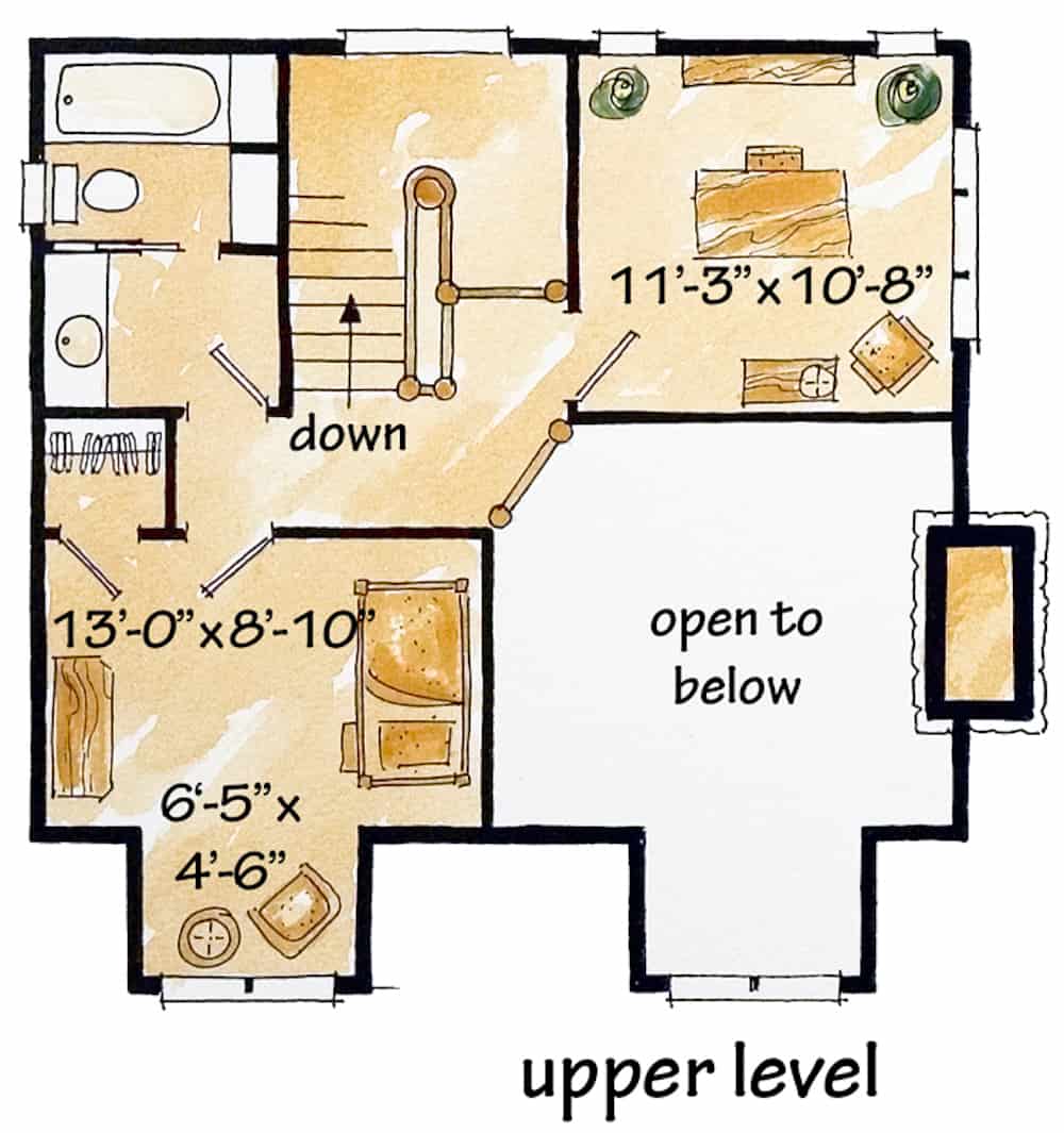 Floor Plan Upper Level of Farmhouse Plan #205-1018