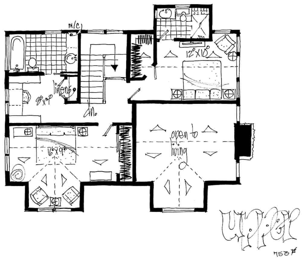 Floor Plan Upper Level of Farmhouse Plan #205-1020