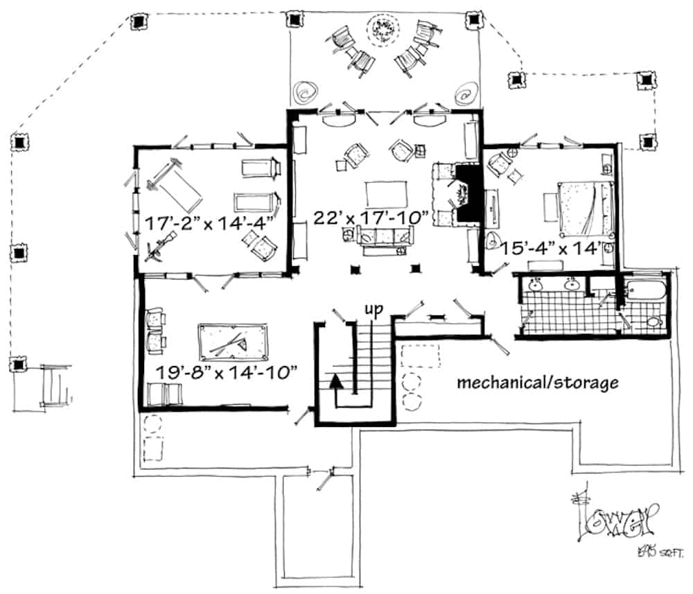 Floor Plan Basement of Craftsman Plan #205-1021