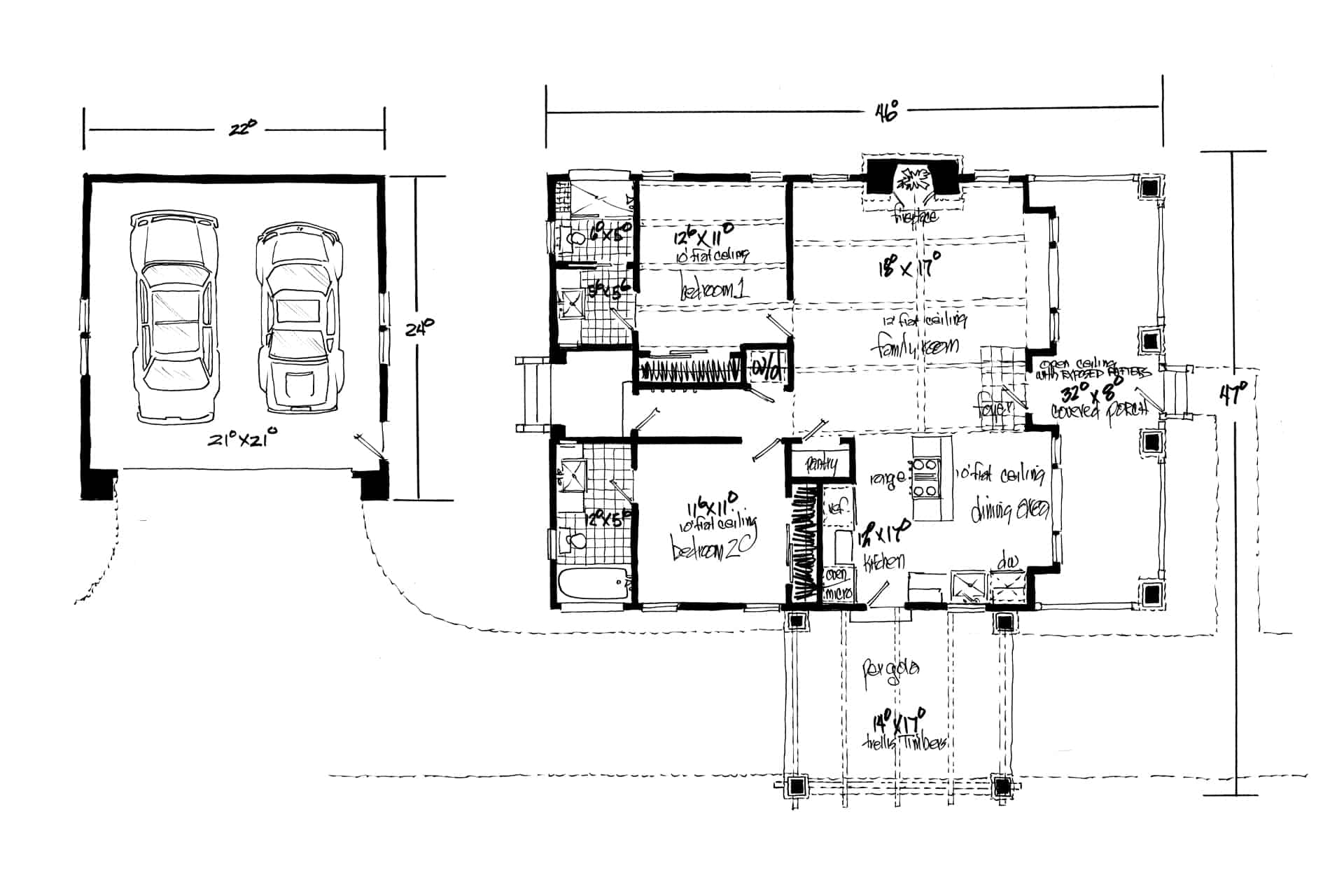 Main Level of Modern Farmhouse Plan #205-1228