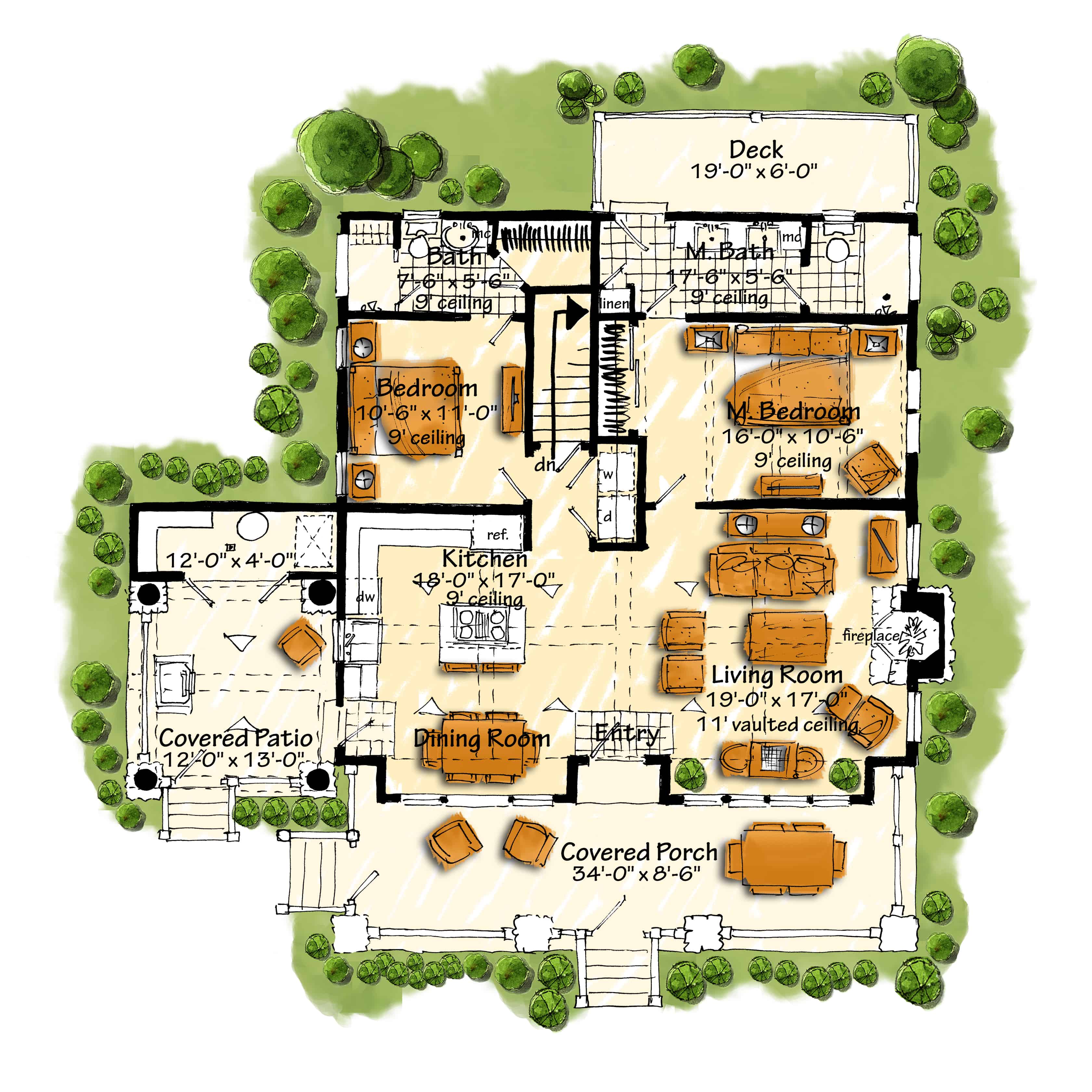 Main Level of Traditional Plan #205-1229