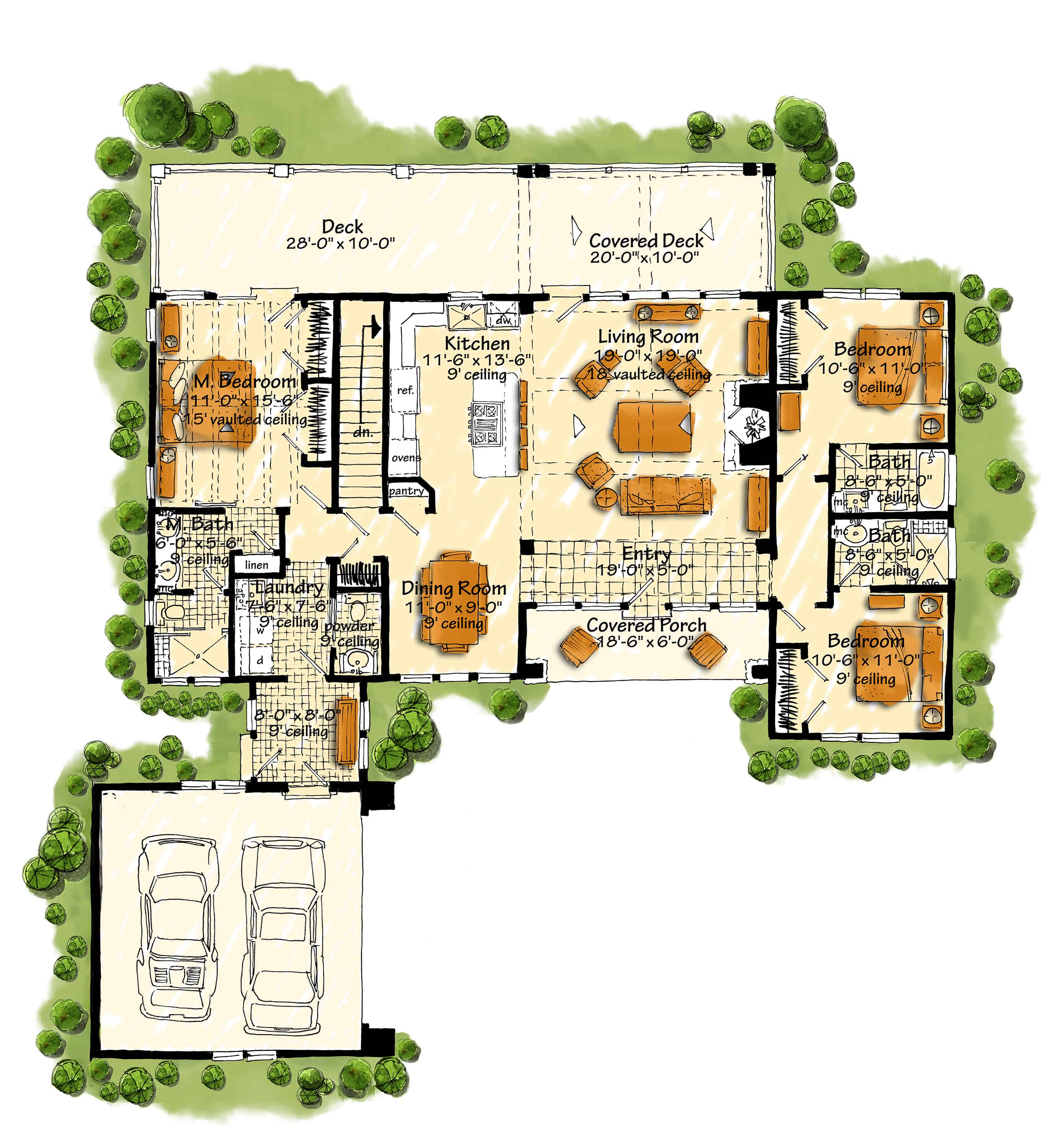 Main Level of Modern Farmhouse Plan #205-1231