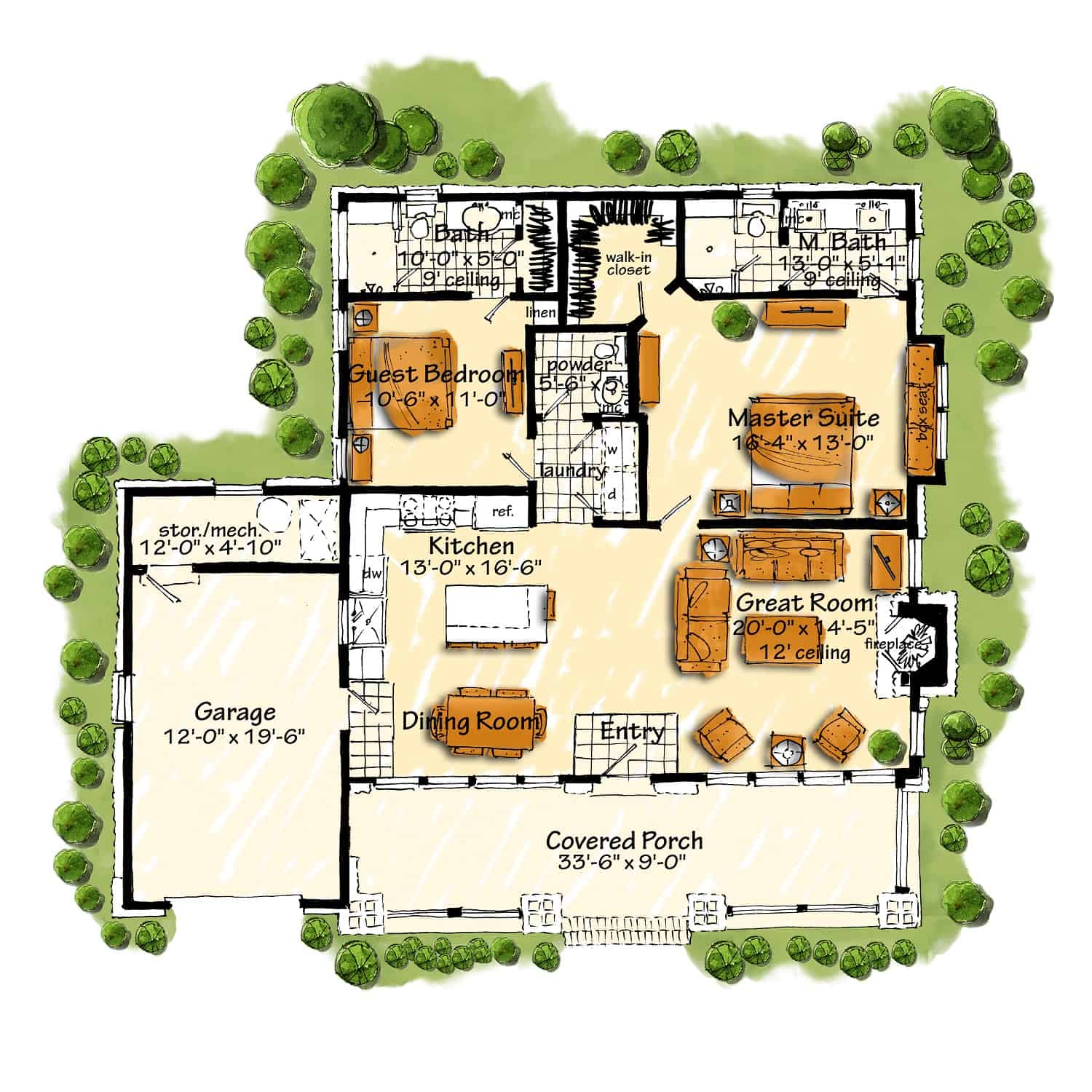 Main Level of Small House Plans #205-1232