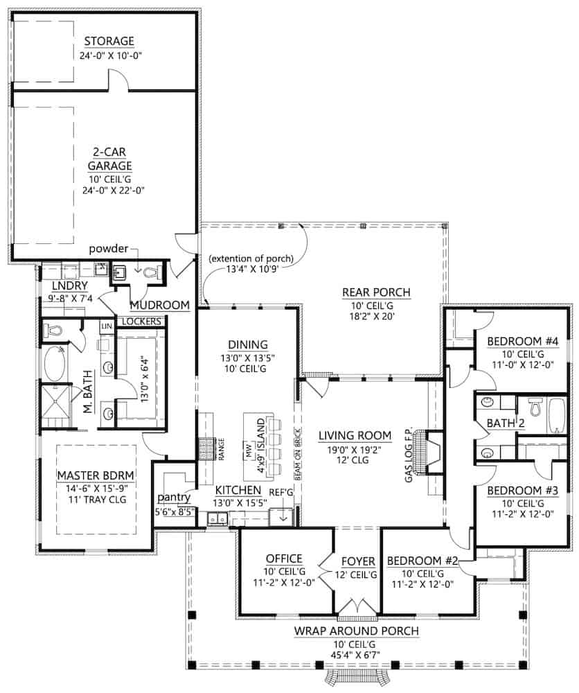 Floor Plan Main Level of European Plan #206-1000