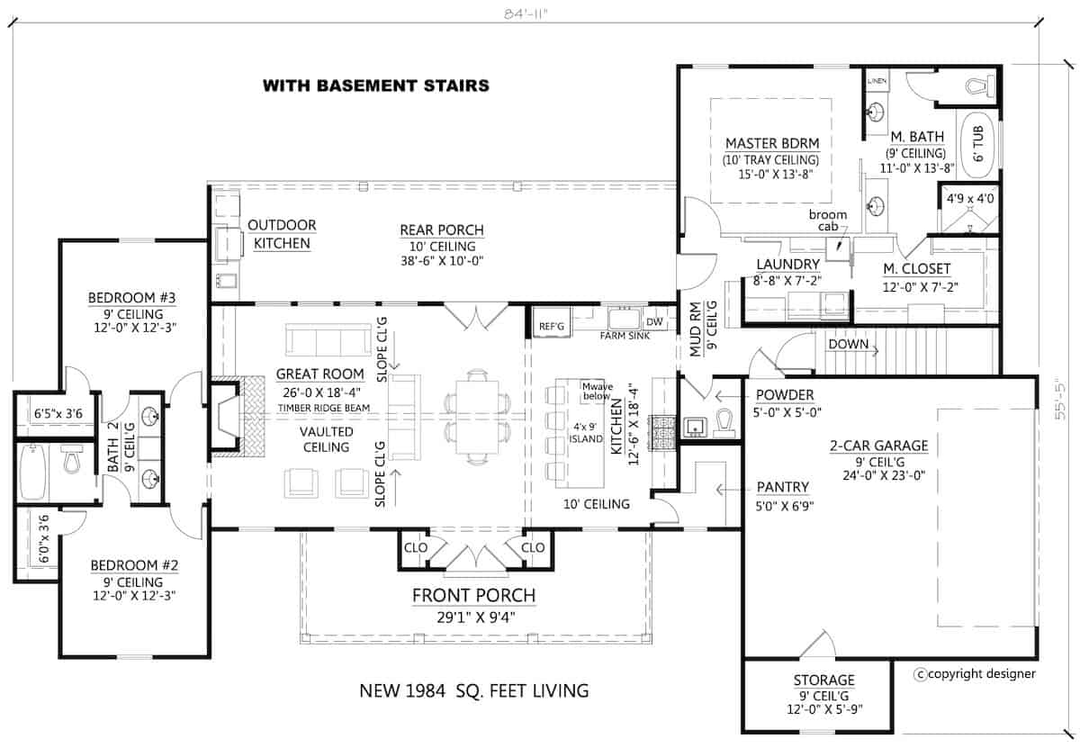 Floor Plan Main Level of Traditional Plan #206-1001