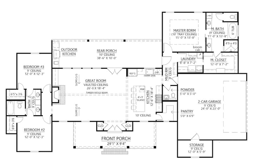 Floor Plan Main Level of Contemporary Plan #206-1001