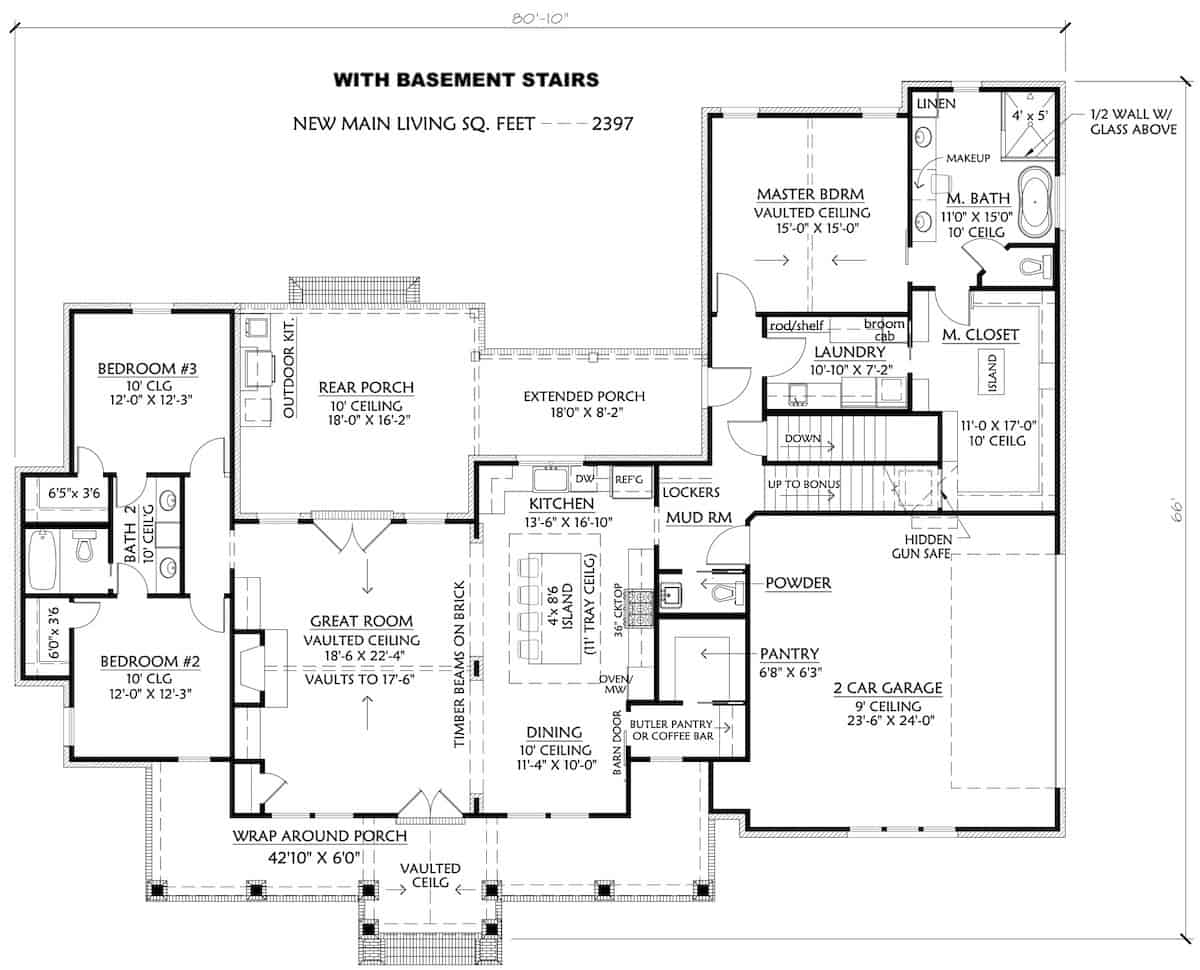Floor Plan Main Level of Colonial Plan #206-1002