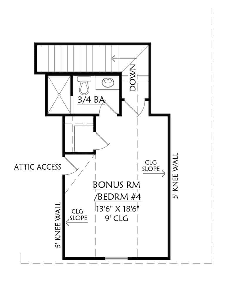 Floor Plan Bonus Room of Cottage Plan #206-1002
