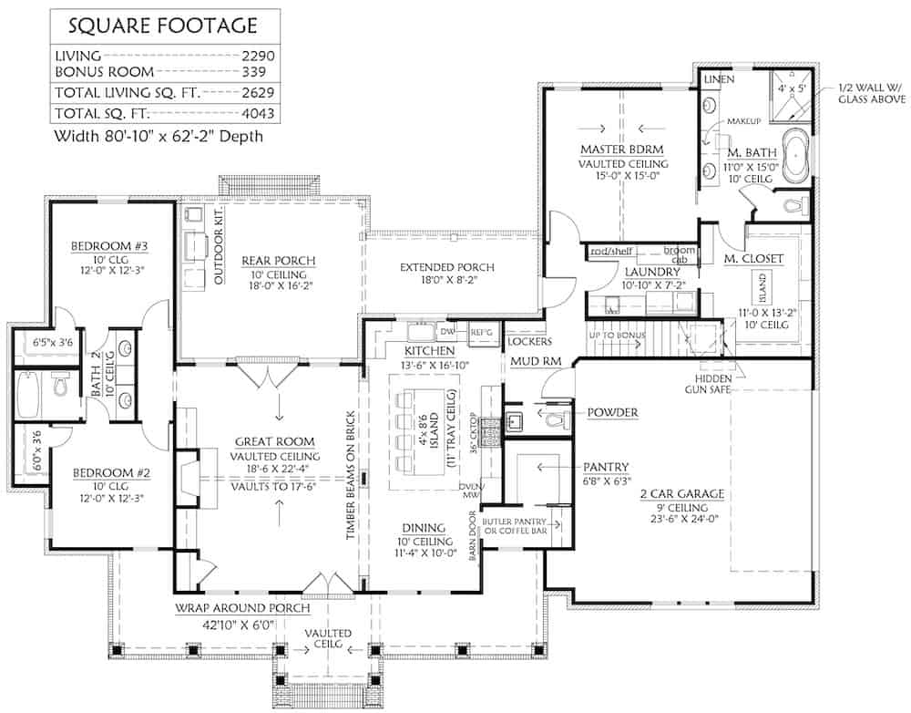 Floor Plan Main Level of Cottage Plan #206-1002