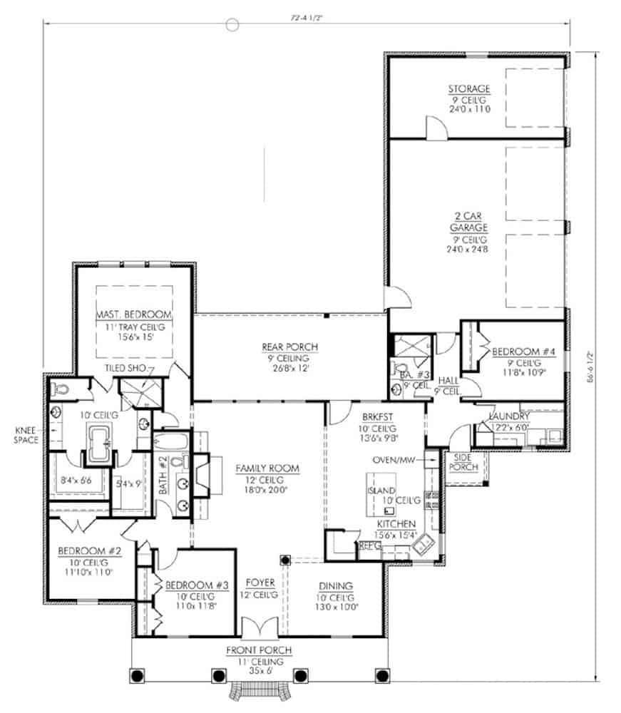 Floor Plan Main Level of European Plan #206-1003