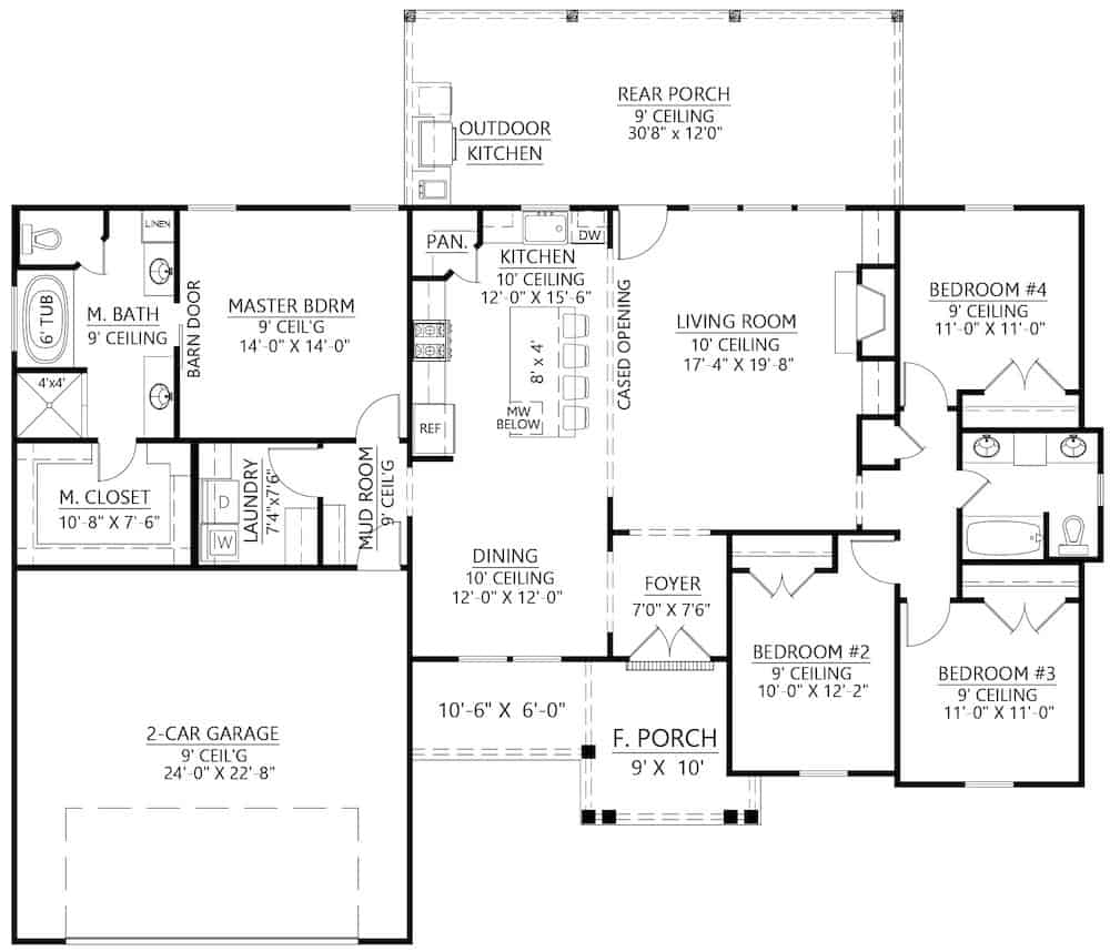 Floor Plan Main Level of Contemporary Plan #206-1004