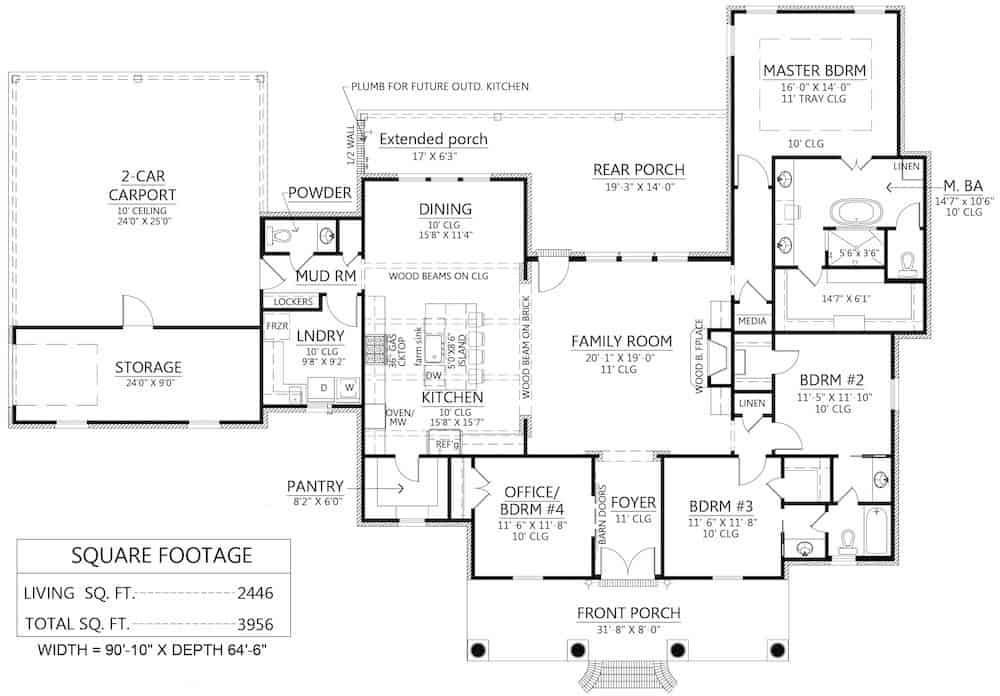 Floor Plan Main Level of European Plan #206-1006