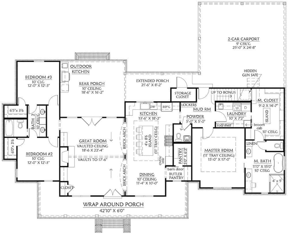 Floor Plan Main Level of Contemporary Plan #206-1007