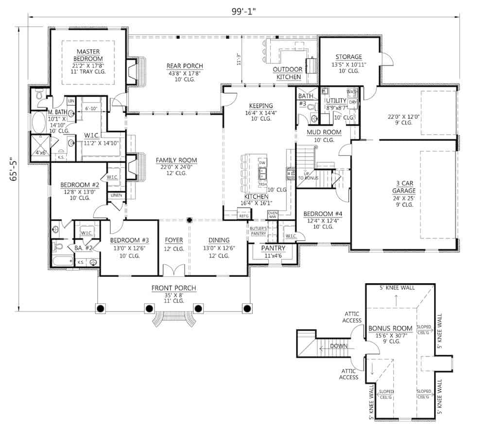 Floor Plan Main Level of European Plan #206-1008