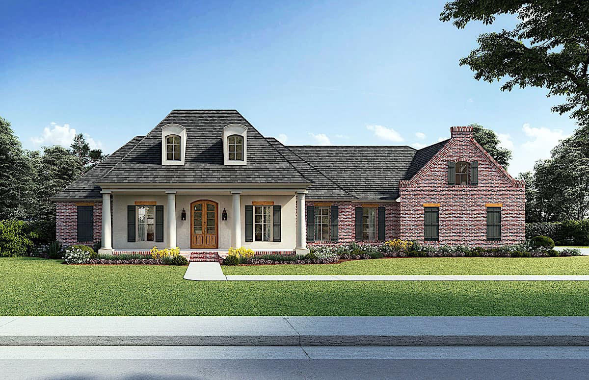 Front elevation of European home (ThePlanCollection: House Plan #206-1008)